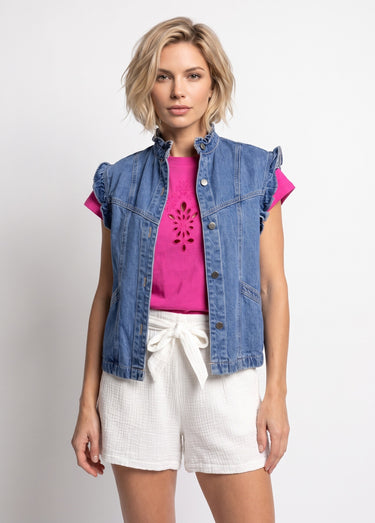 Veste en jean volantée sans manches Bleu Stone