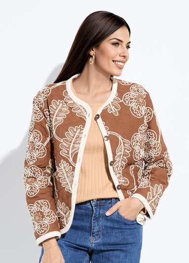Veste matelassée rebrodée en twill Camel