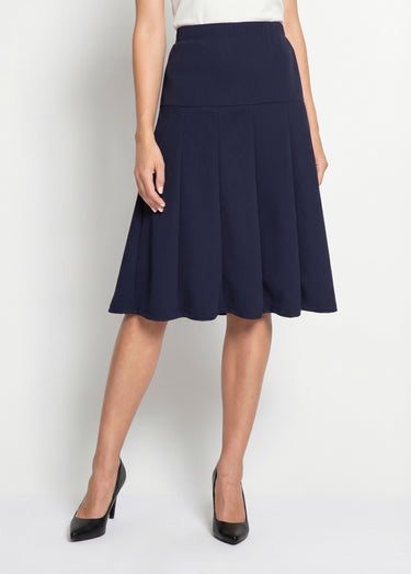 Jupe évasée mi longue unie taille élastiquée Marine