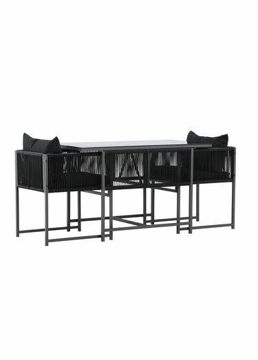 Set Table verre + 2 Fauteuils acier Noir