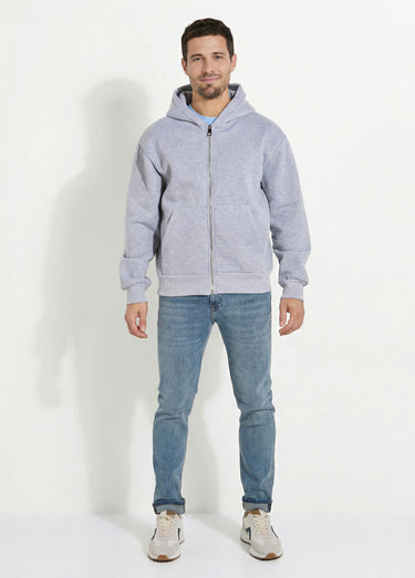 Sweat zippé capuche et poche kangourou Gris
