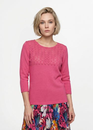 Pull manches 3/4 ajouré Fuchsia
