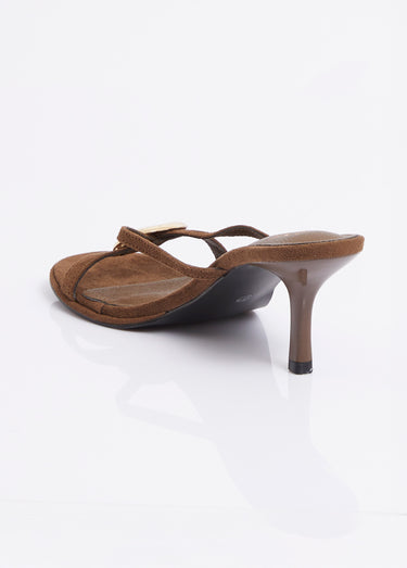 Mules croisées talon fin et détail métal Marron