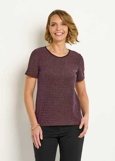 T-shirt col rond métallisé manches courtes Fuchsia