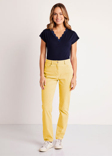 Pantalon droit coton stretch 5 poches Jaune