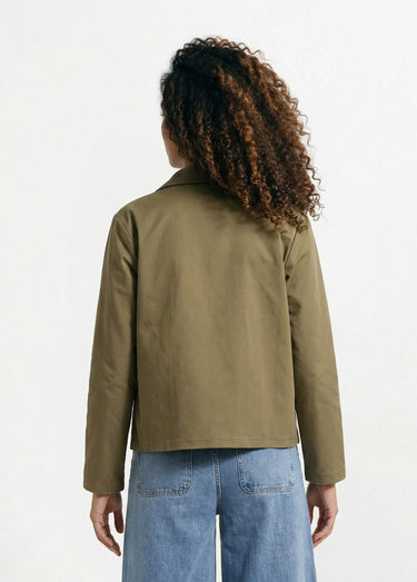 Veste boite en coton, avec col claudine Kaki