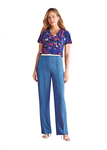 Pantalon fluide ceinture semi-élastiquée bleu Bleu