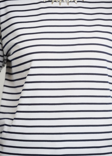 T-shirt rayures avec encolure strass Blanc Raye