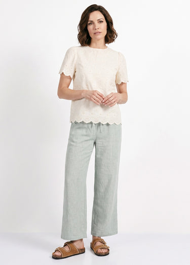 Blouse broderie anglaise à col rond Blanc
