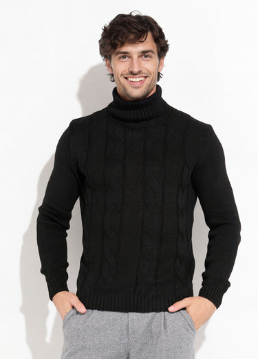 Pull irlandais col roulé chaud avec laine Noir