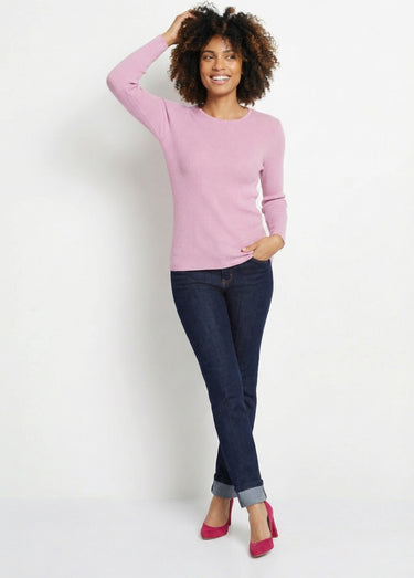 Pull chaud col rond laine mérinos Rose
