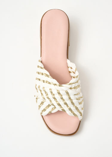 Mules largeur confort raphia tressé Blanc / Doré