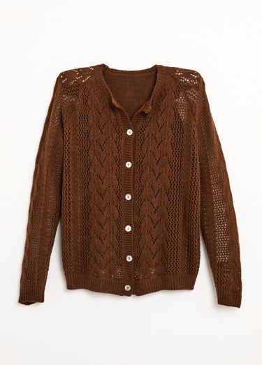 Gilet boutonné ajouré avec laine et cachemire Noisette