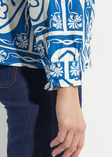 Chemisier col claudine, motif fantaisie Bleu Imprime