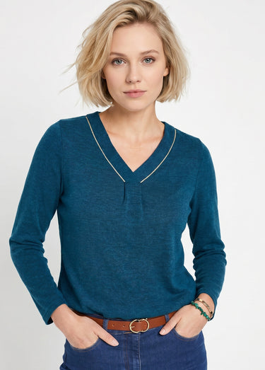 T-shirt long col V évasé manches longues Uni Canard