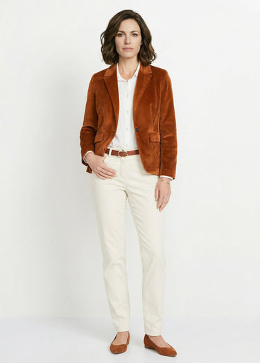 Veste blazer droite velours uni col tailleur Camel