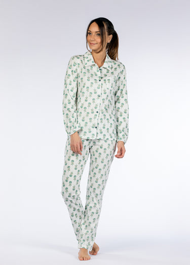 Pyjama long imprimé boutonné Vert