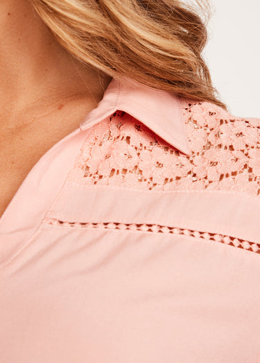 Chemisier boutonné dentelle et ajouré Rose