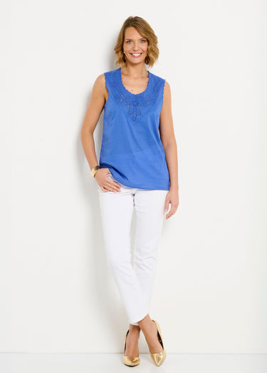 Débardeur uni coton brodé Bleu