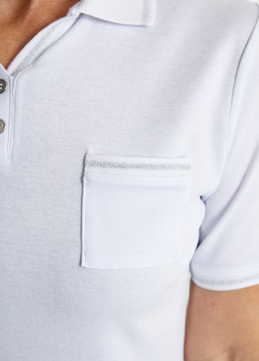 Tee-shirt col polo court maille Blanc