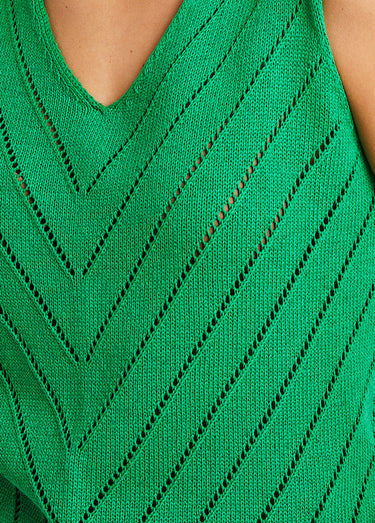 Pull débardeur fin ajouré coton Vert