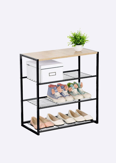 Etagère à chaussures 3 niveaux métal Bois Clair