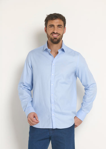 Chemise coton chic col semi italien Bleu Ciel