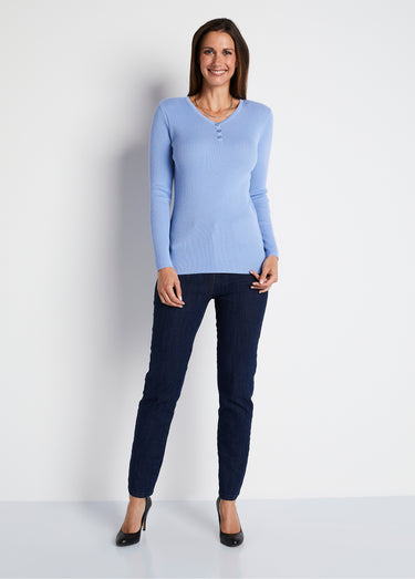 Pull encolure tunisienne avec laine mérinos Bleu