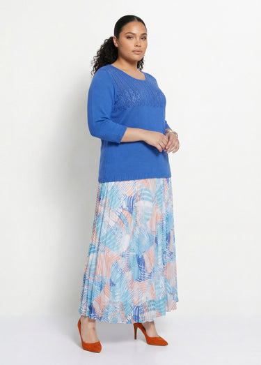 Pull manches 3/4 ajouré Bleu