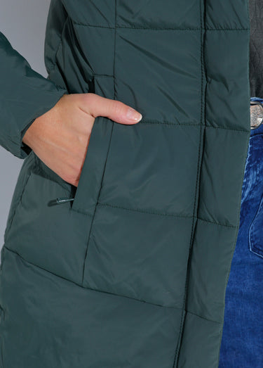 Doudoune longue avec capuche fourrure Vert