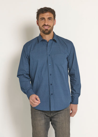 Chemise coton carreaux fantaisie Marine