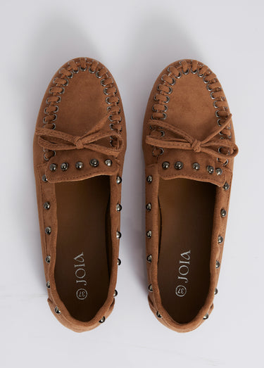 Mocassins dessus suédine clous fantaisie Camel