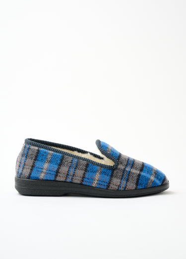 Chaussons grande largeur fourrés laine mixtes Ecossais Marine