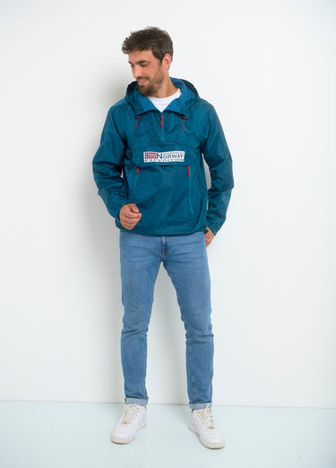 Coupe vent homme demi zip à capuche Petrole