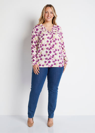 Tunique ample longue imprimé floral Imprime Ecru