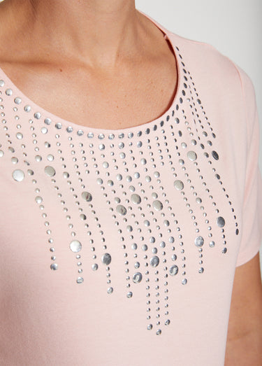 T-shirt manches courtes clouté fantaisie Rose