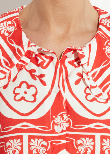 Chemisier col claudine, motif fantaisie Rouge Imprime