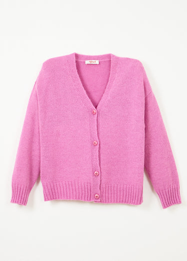 Gilet col V boutonné mélange mohair Magenta