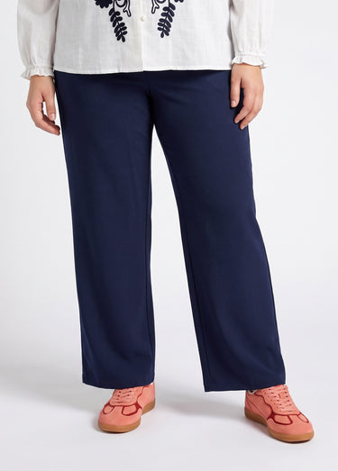 Pantalon large fluide taille élastiquée Marine