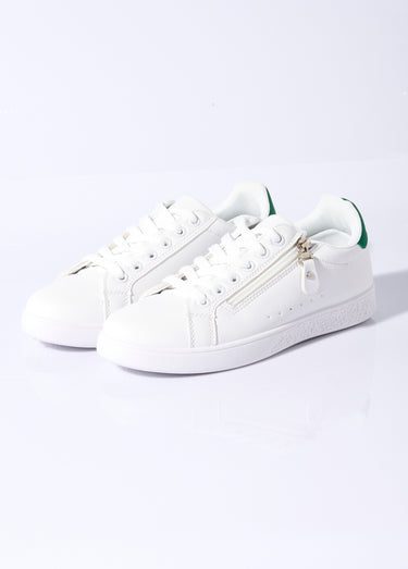 Baskets épurées à lacets, détail talon Blanc / Vert