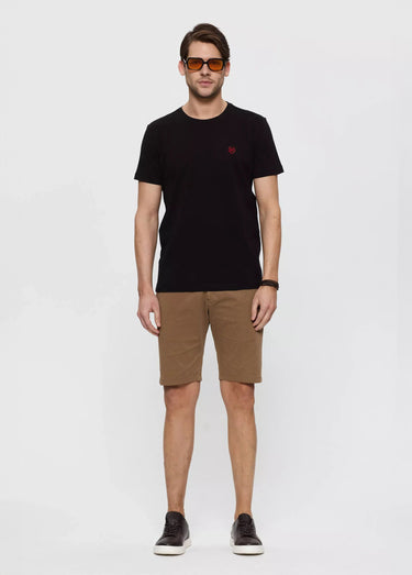 T-shirt col rond essentiel, logo poitrine Noir