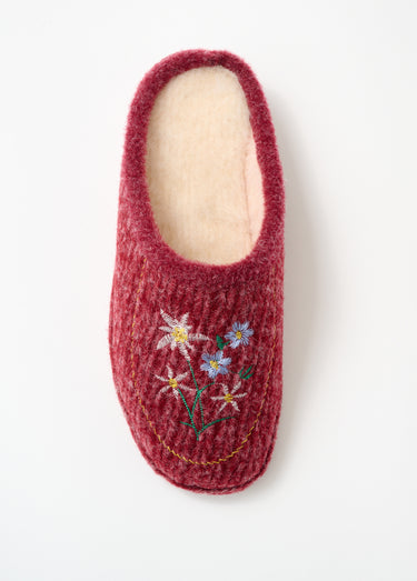 Chaussons mules brodés largeur confort Bordeaux