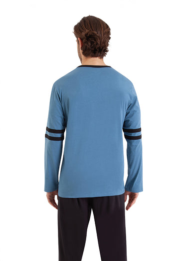 Pyjama long en coton homme Bleu/Noir