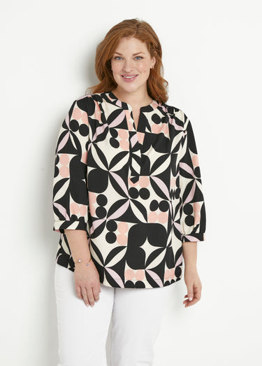 Tunique longue manches 3/4 motif graphique Noir/Rose