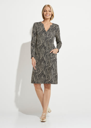 Robe ample courte jacquard zébré Noir / Blanc