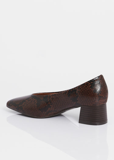 Escarpins décolletés à talon, bout carré Python / Marron