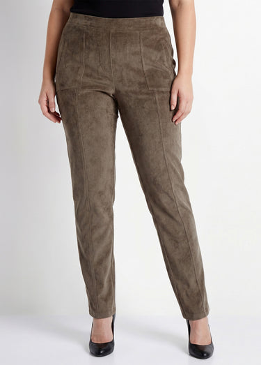 Pantalon droit taille élastiquée velours milleraies Taupe