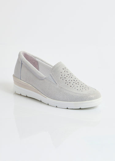 Mocassins grande largeur cuir brillant Argente