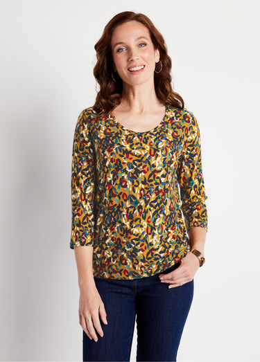 T-shirt court col rond manches 3/4 imprimé Fond Miel