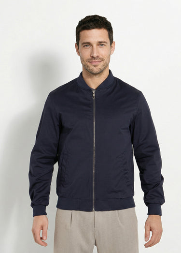 Blouson zippé forme Harrington col cotes Bleu Fonce